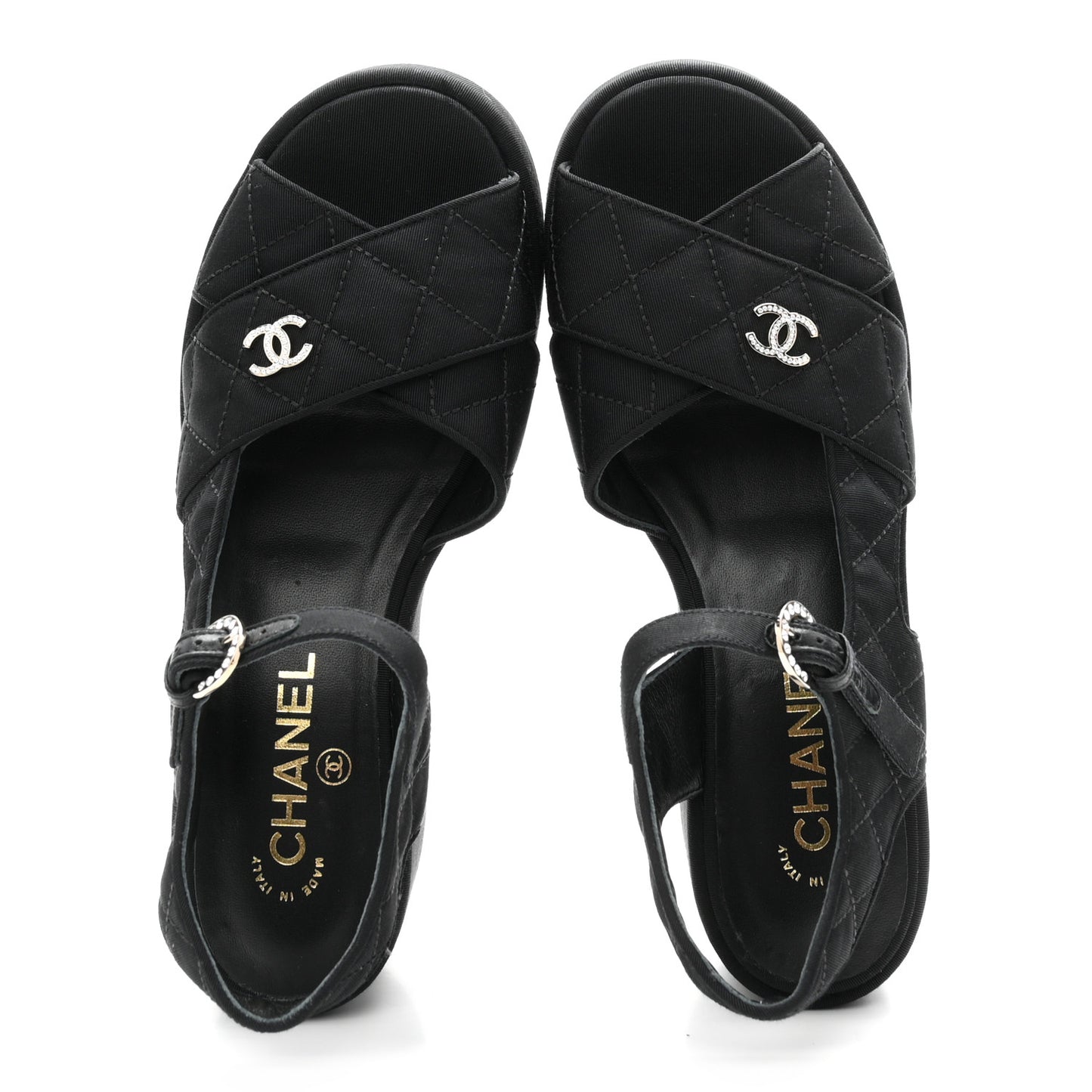 Grosgrain Quilted Crystal CC Platform Sandals 38.5 Black