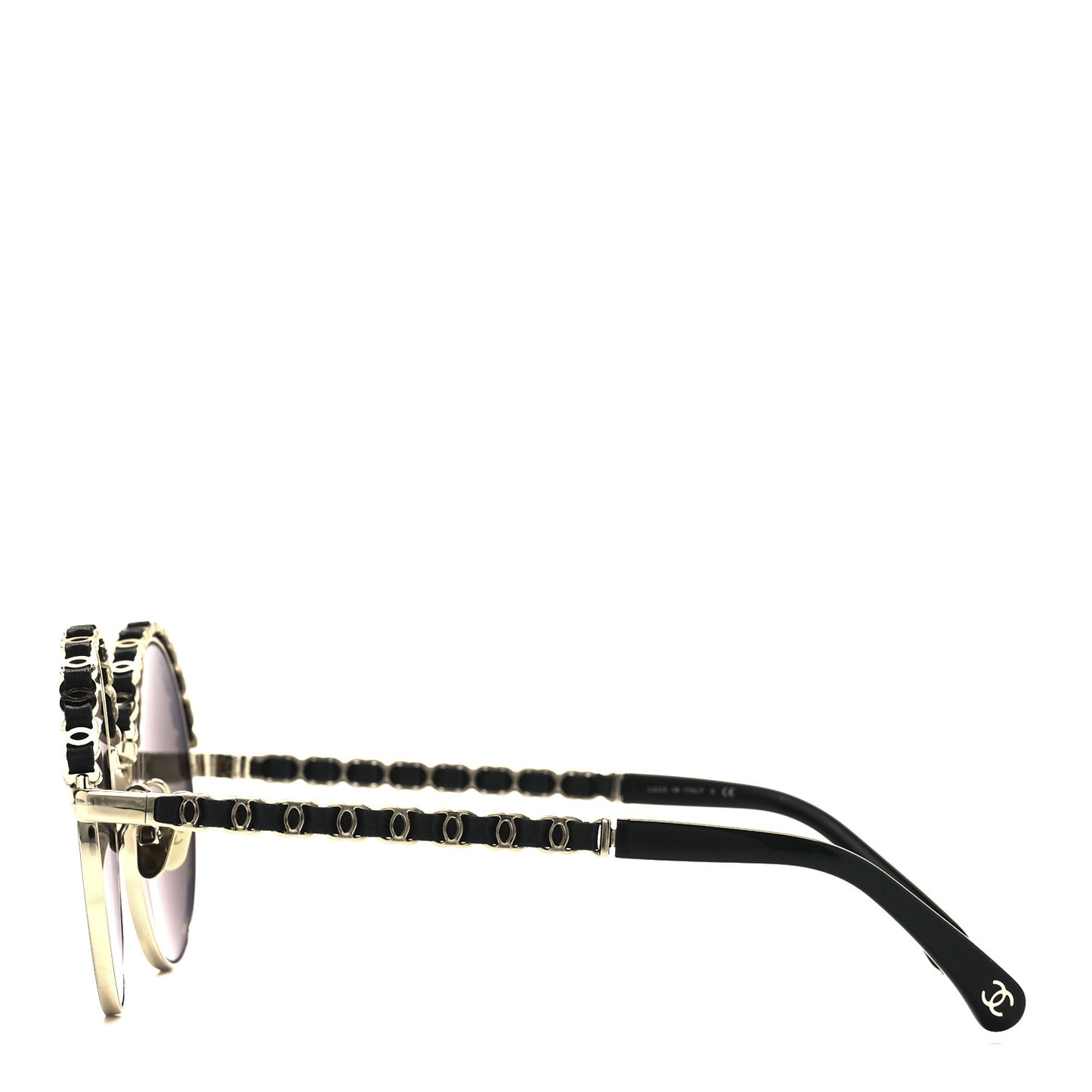 Metal Calfskin Round Chain Sunglasses 4265-Q Black