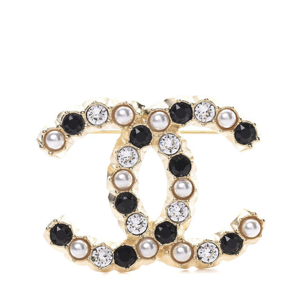 Chanel Pearl Crystal CC Brooch Black Gold 1 of 5