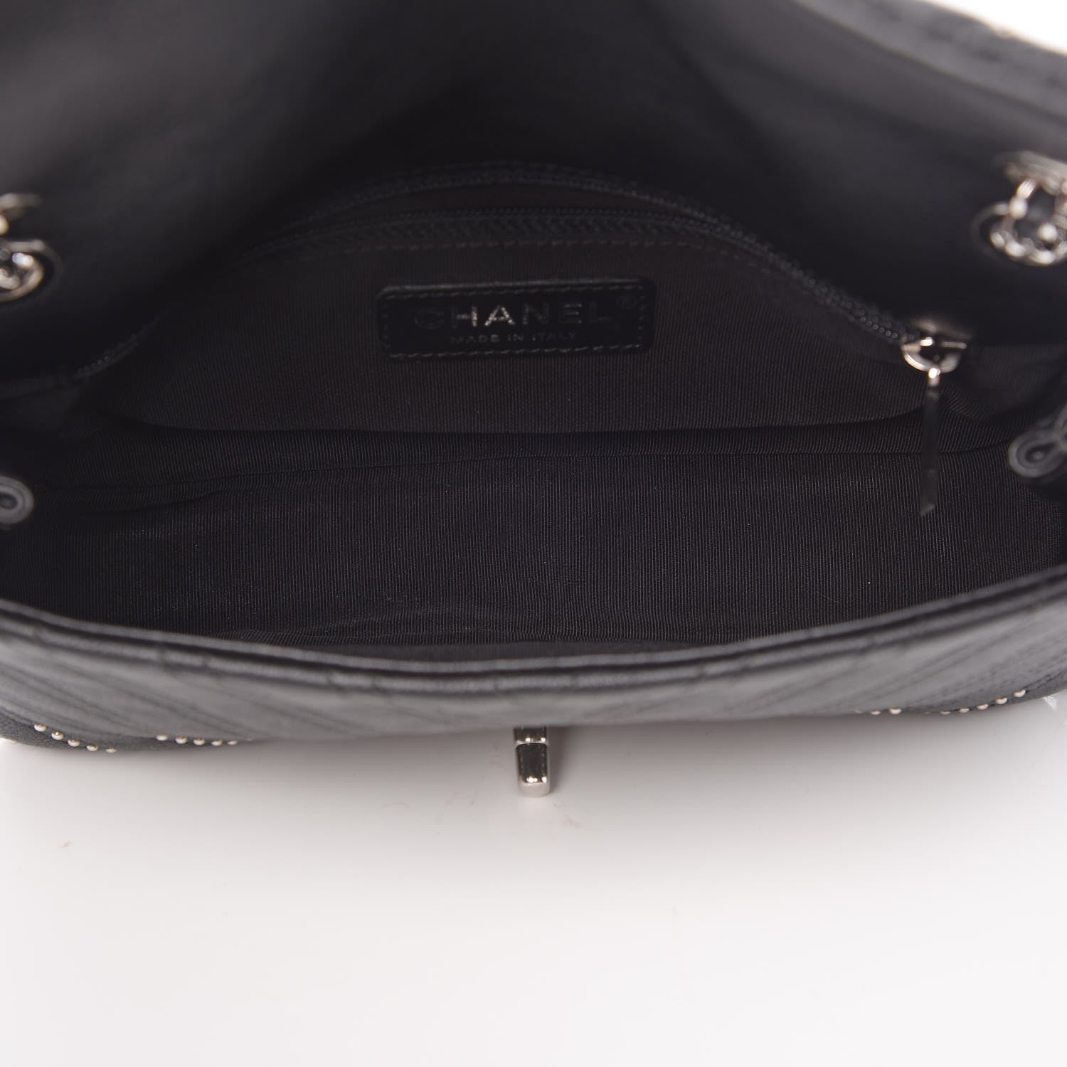 Chanel Calfskin Studded Chevron Quilted Wars Flap Black 5 of 10