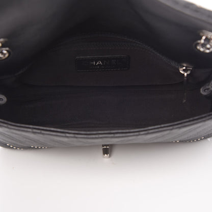 Chanel Calfskin Studded Chevron Quilted Wars Flap Black 5 of 10