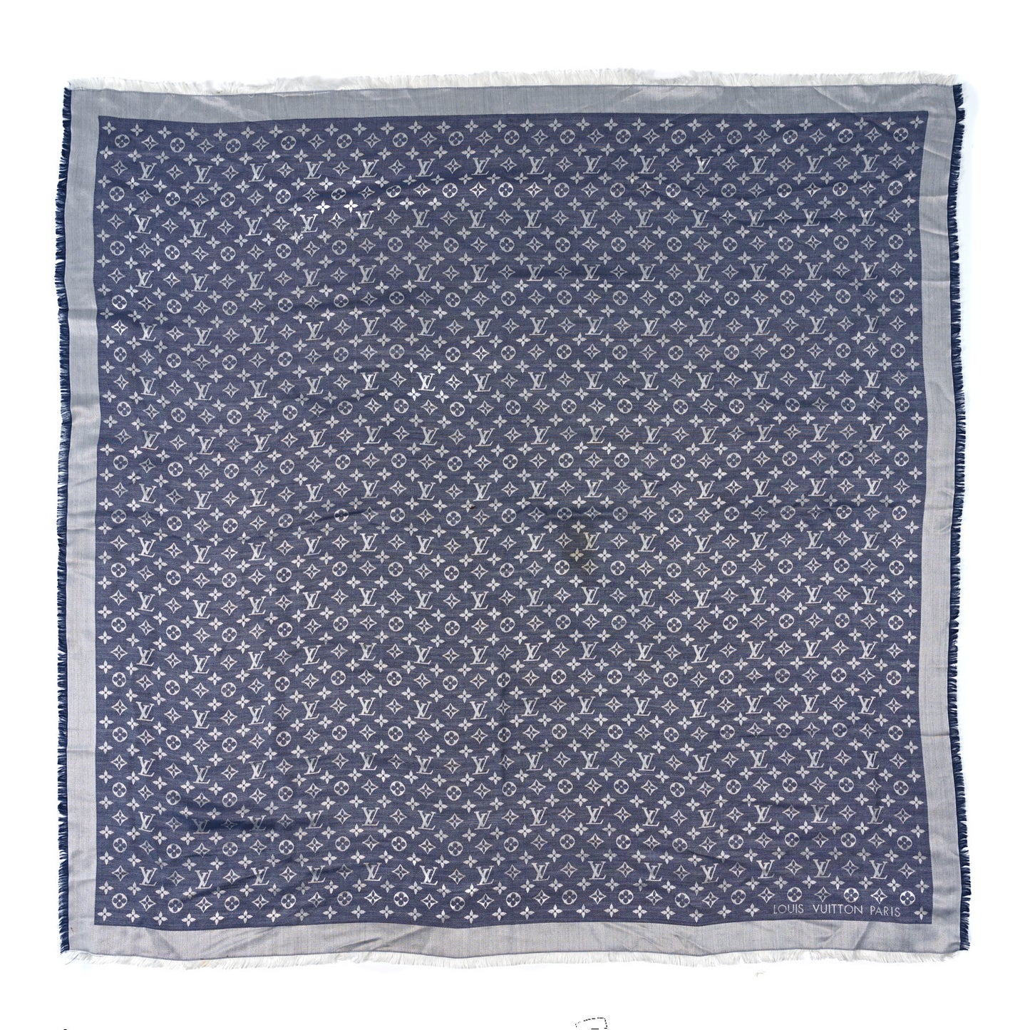 Silk Wool Monogram Denim Shawl Light Blue