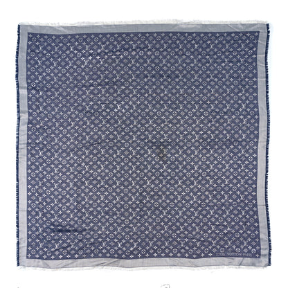 Louis Vuitton Silk Wool Monogram Denim Shawl Light Blue 1 of 4
