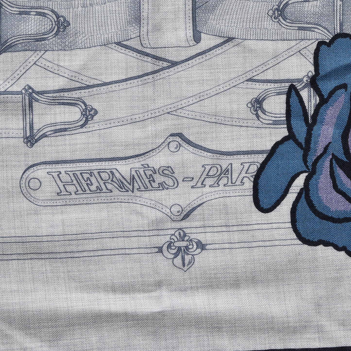 Cashmere Silk Cavalcadour Shawl 140 Gris Chine Juane Marine