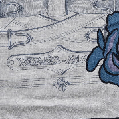 Hermes Cashmere Silk Cavalcadour Shawl 140 Gris Chine Juane Marine 3 of 6
