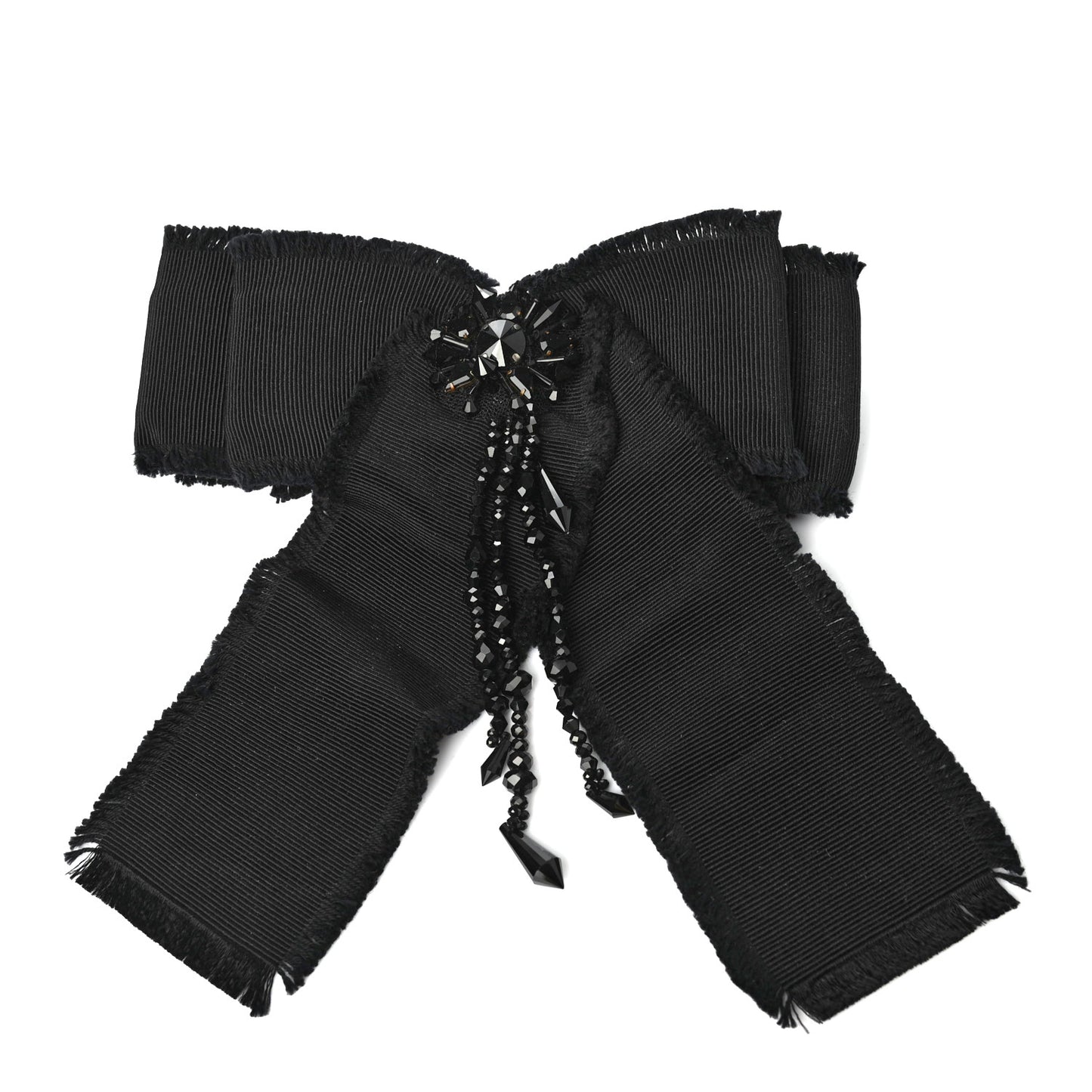 Grosgrain Crystal Bow Brooch Black