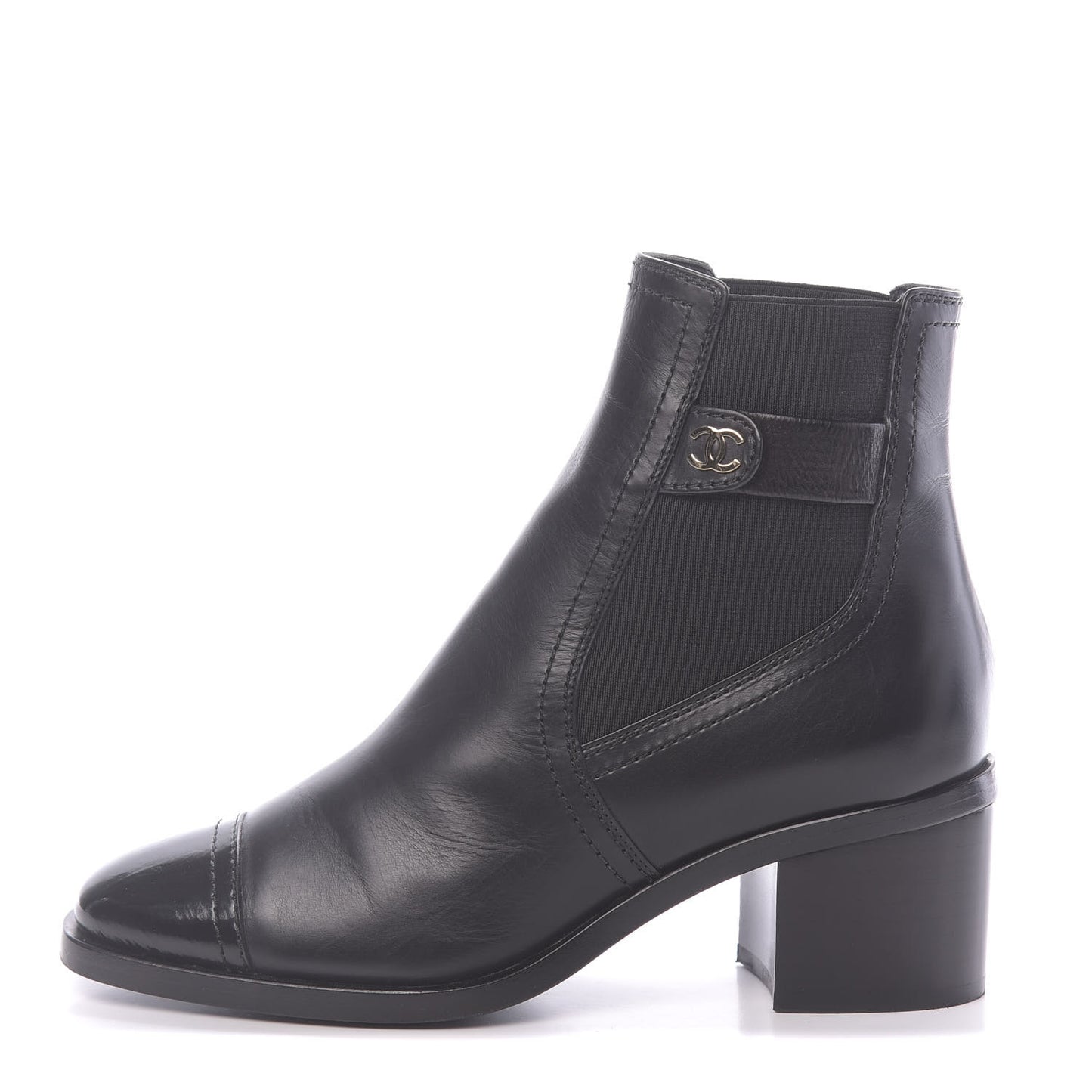 Calfskin Patent Cap Toe Short Boots 36 Black