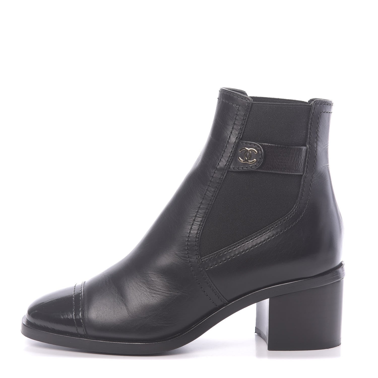 Chanel Calfskin Patent Cap Toe Short Boots 36 Black 1 of 10