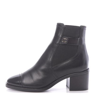 Chanel Calfskin Patent Cap Toe Short Boots 36 Black 1 of 10