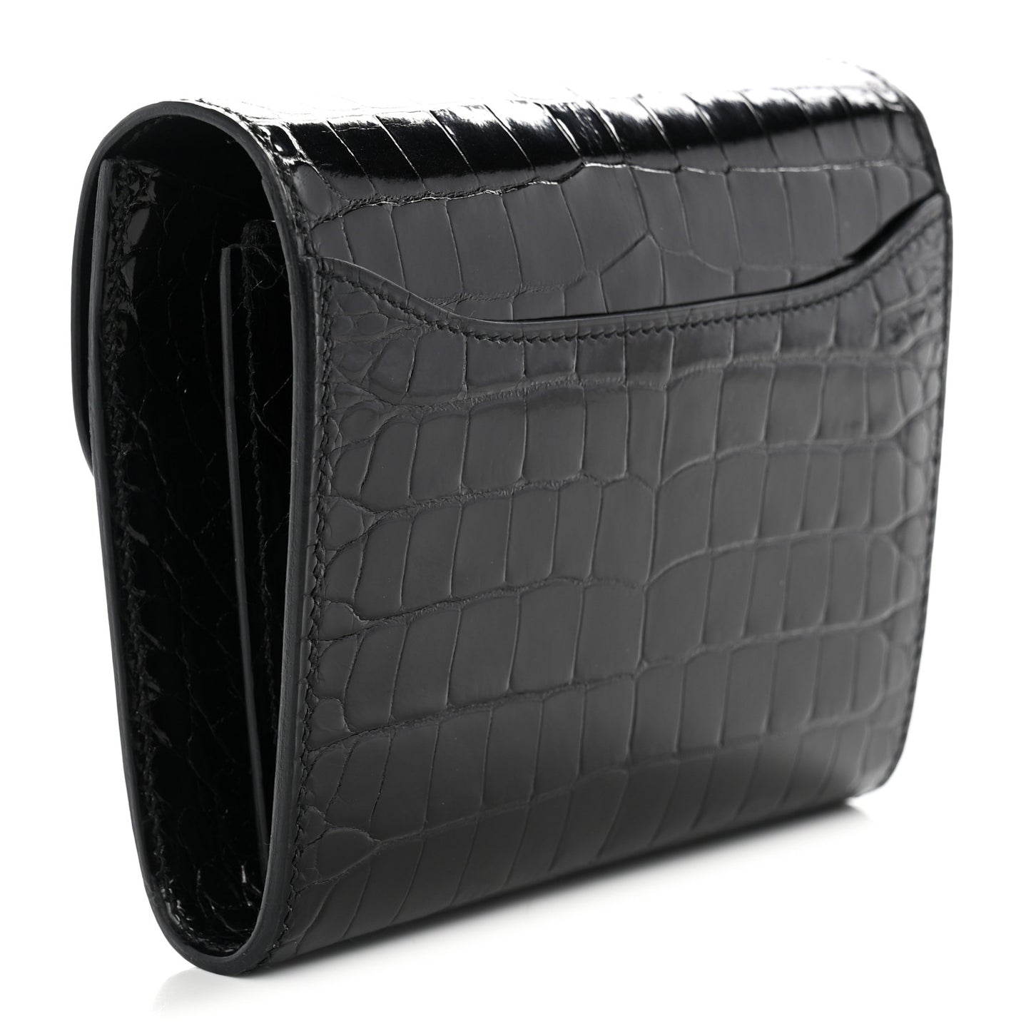 Shiny Alligator Constance Short Wallet Black