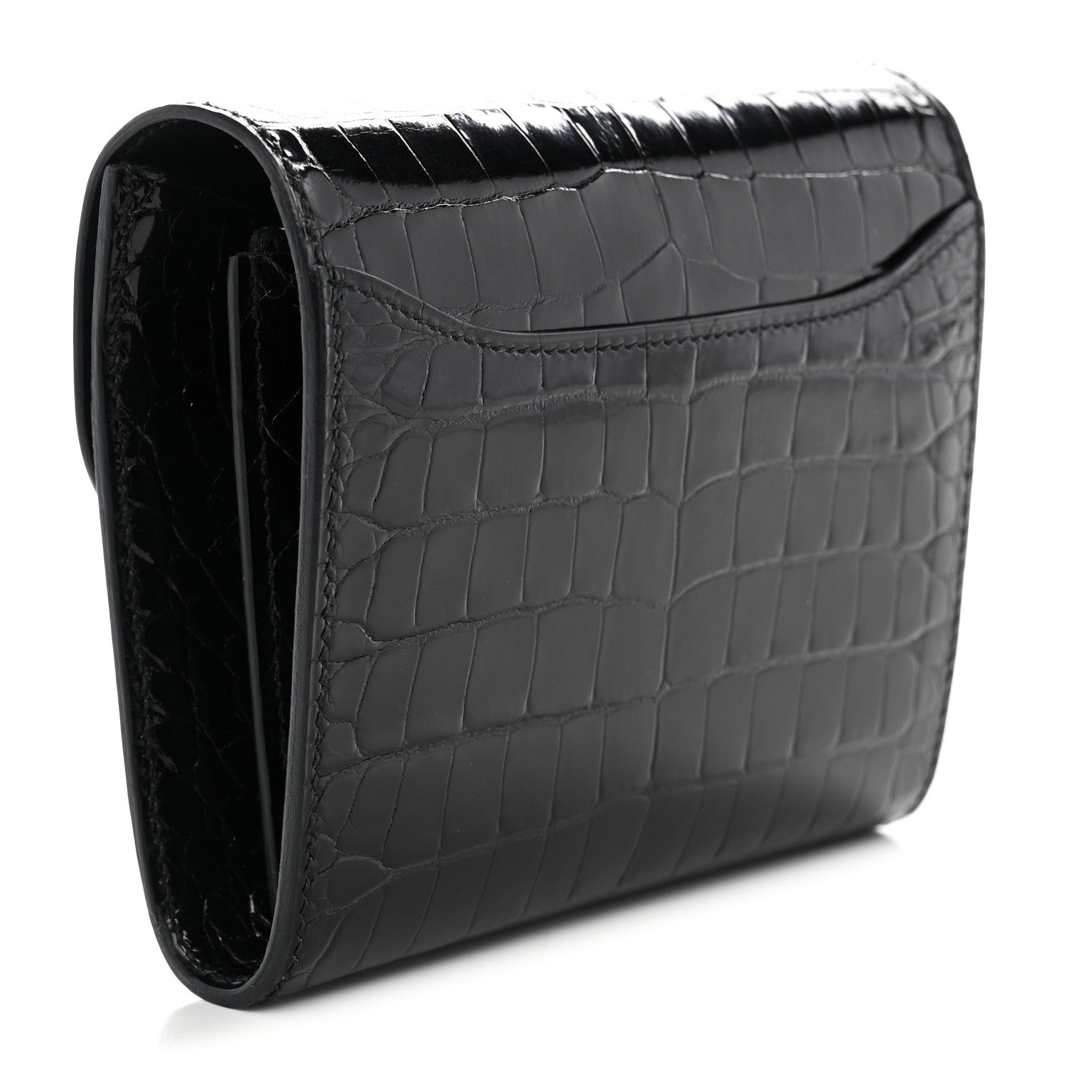 Hermes Shiny Alligator Constance Short Wallet Black 3 of 11