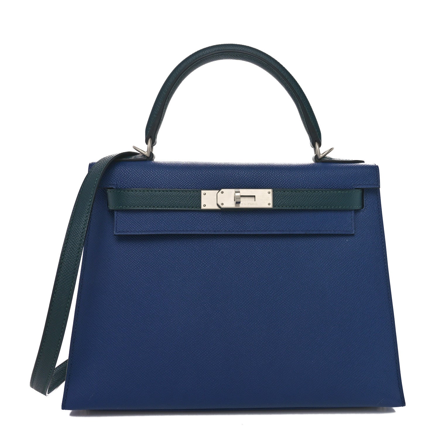Hermes Epsom Horseshoe Kelly Sellier 28 Bleu Saphir Vert Cypress 1 of 11