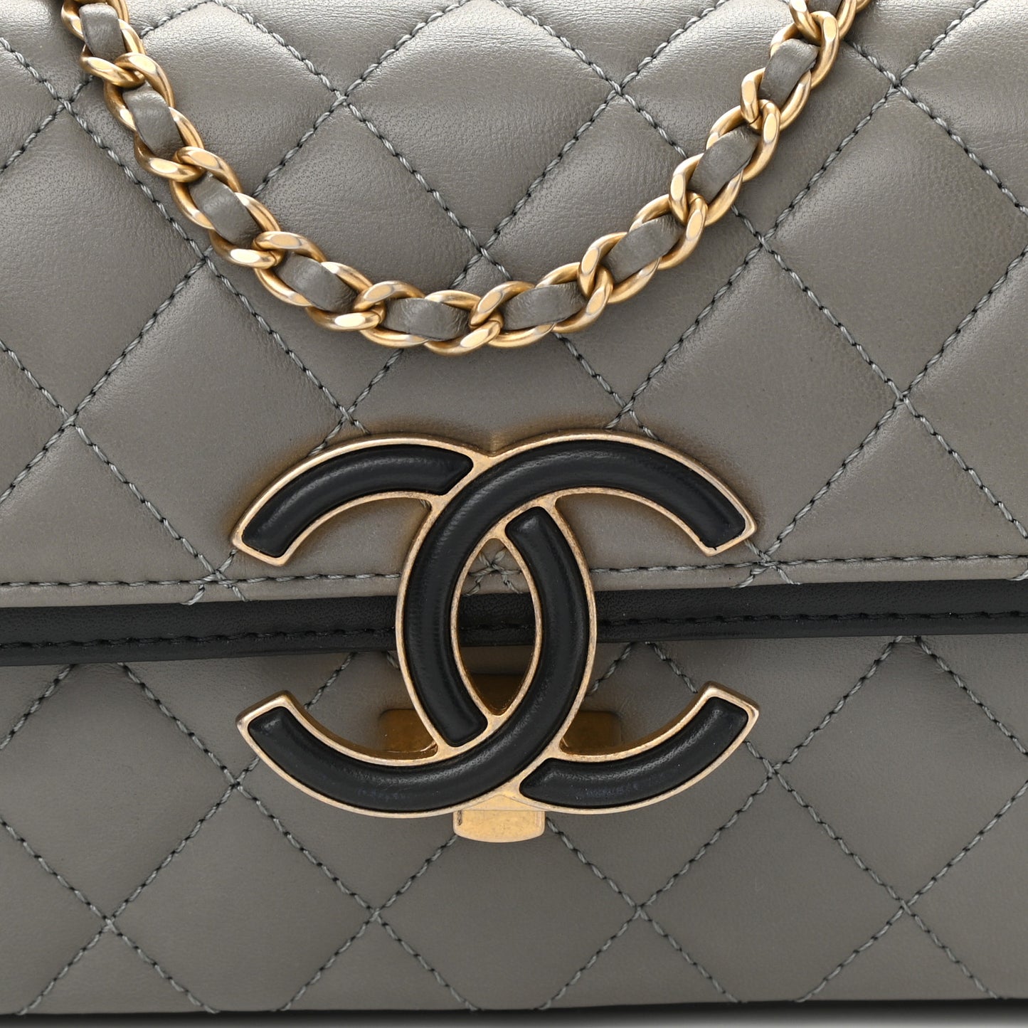 Lambskin Quilted Small CC Chic Flap Grey Dark Navy