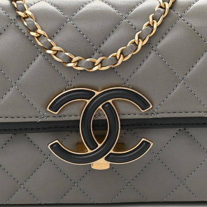 Chanel Lambskin Quilted Small CC Chic Flap Grey Dark Navy 8 of 11