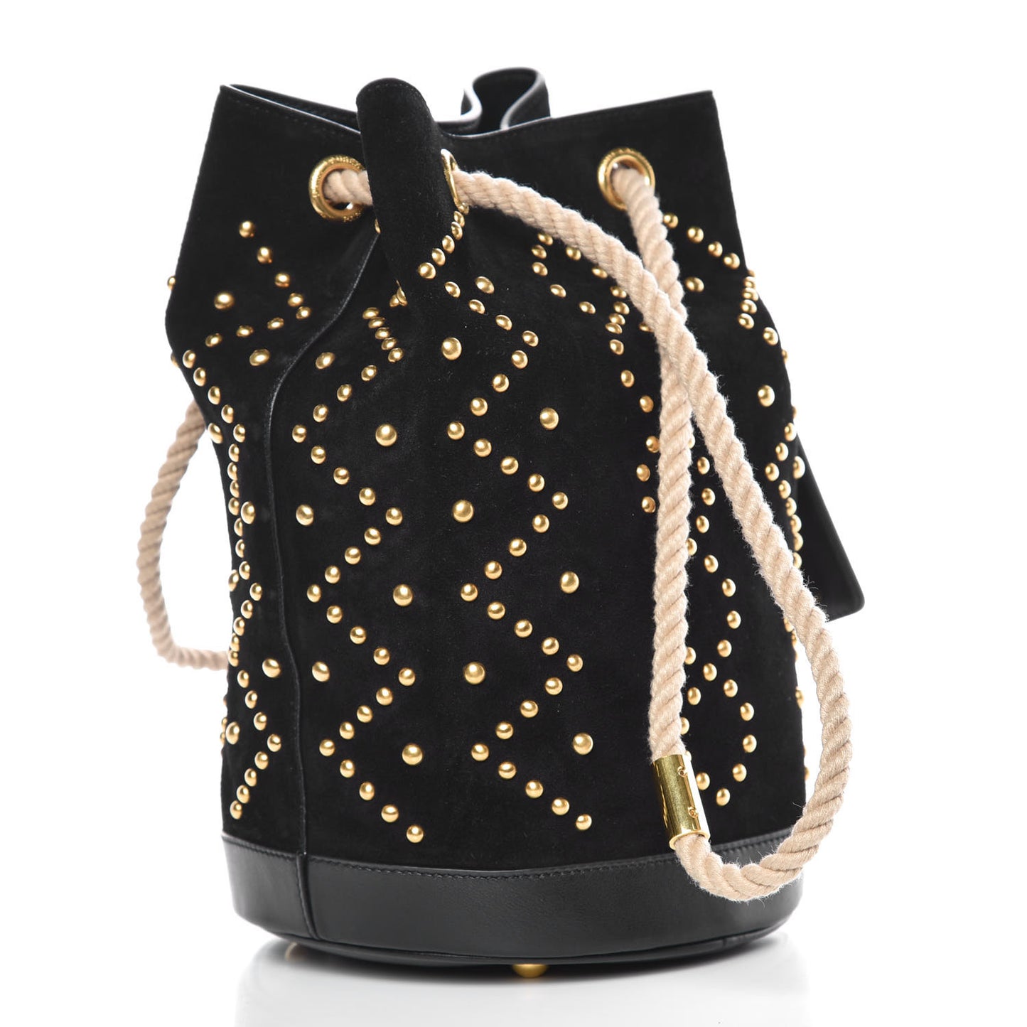 Suede Studded Small Seau Bucket Bag Black