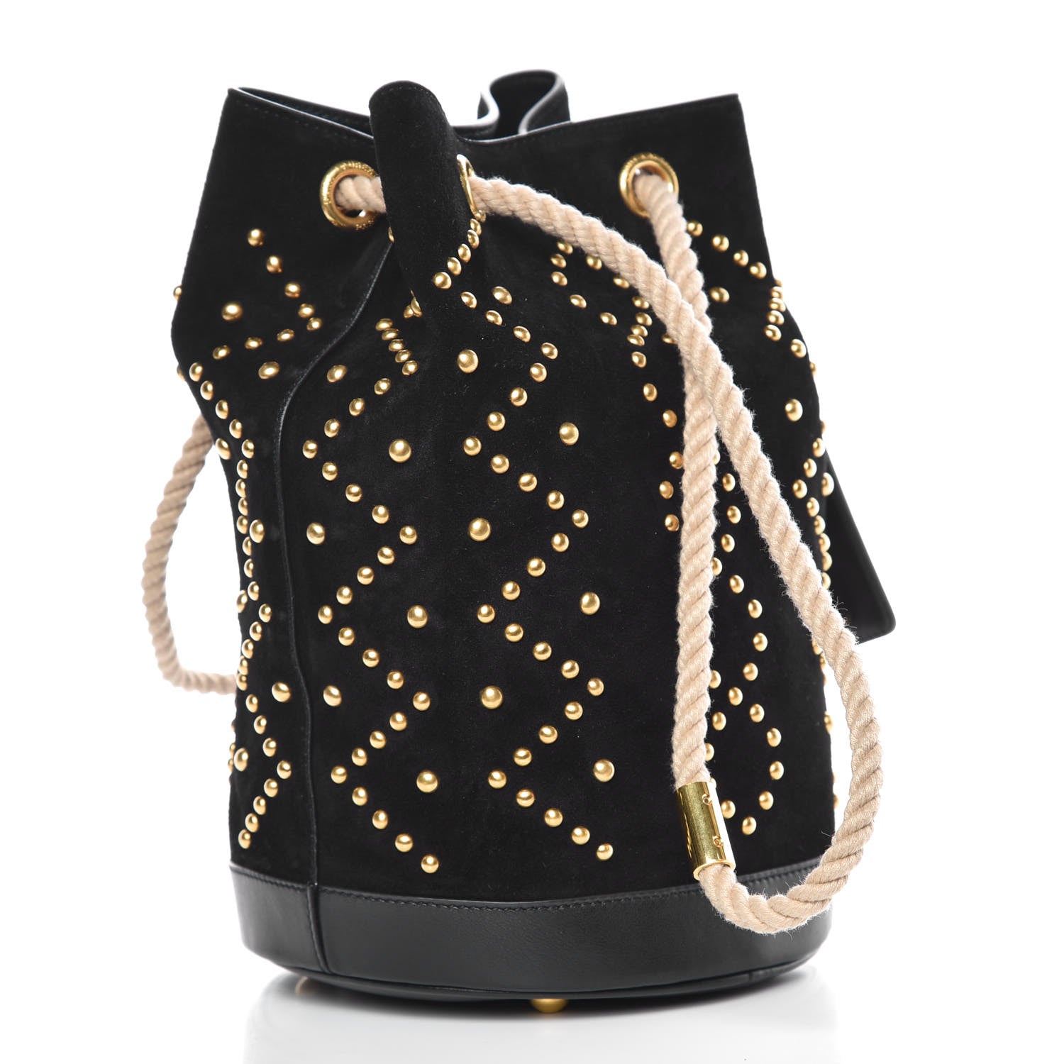 Saint Laurent Suede Studded Small Seau Bucket Bag Black 3 of 8