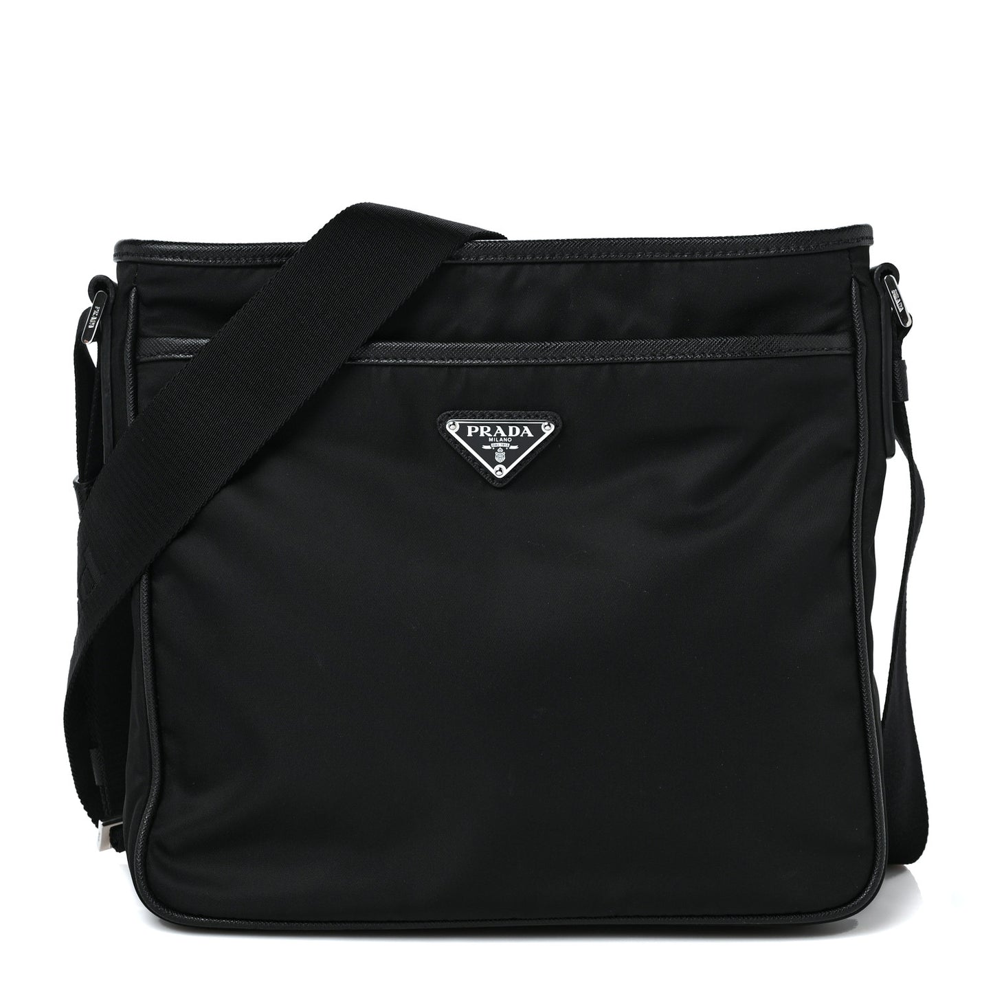 Tessuto Nylon Saffiano Flat Messenger Bag Black