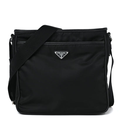 Prada Tessuto Nylon Saffiano Flat Messenger Bag Black 1 of 7