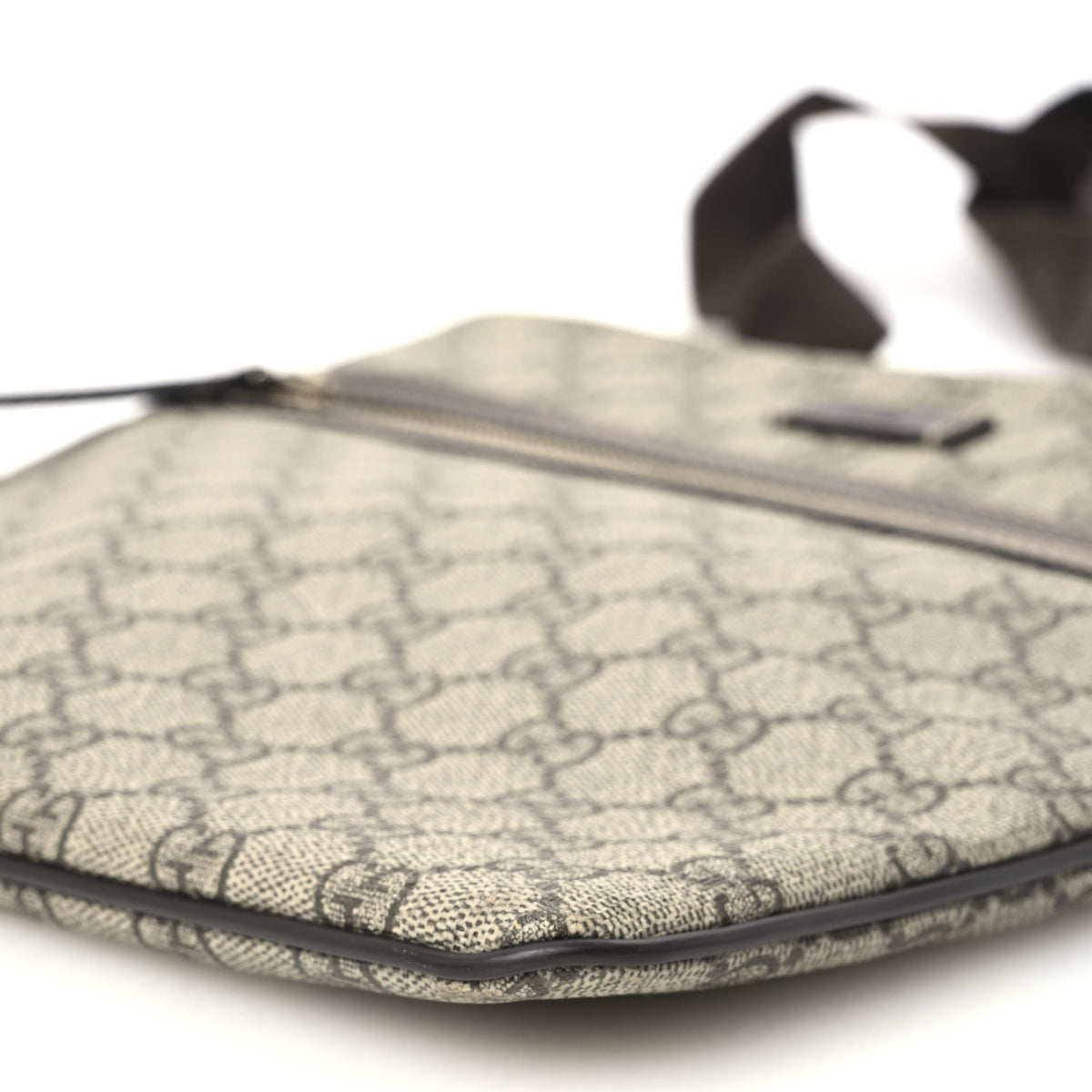 GG Supreme Monogram Selleria Calfskin Small Flat Side Zip Messenger Bag Beige Ebony Cocoa Dark Chocolate