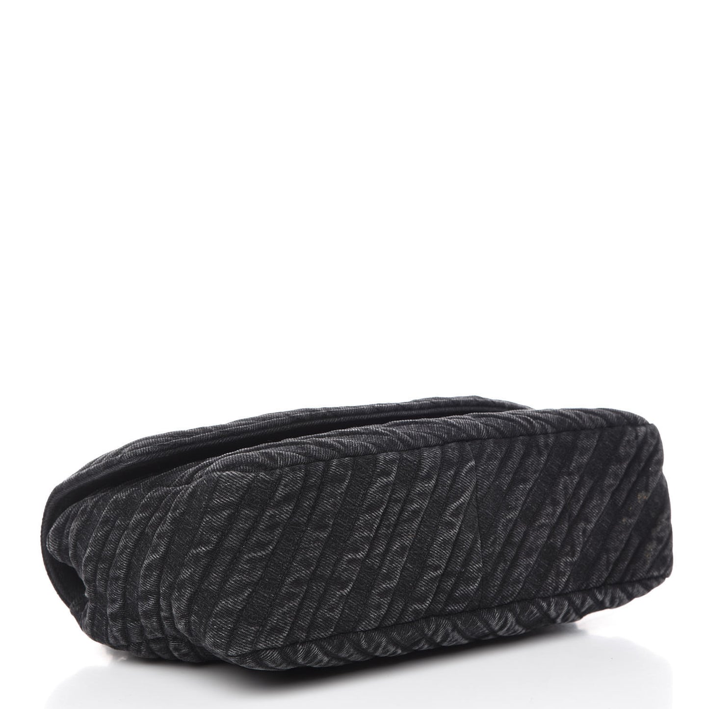 Destroyed Denim Jacquard Logo Matelasse M BB Round Shoulder Bag Black