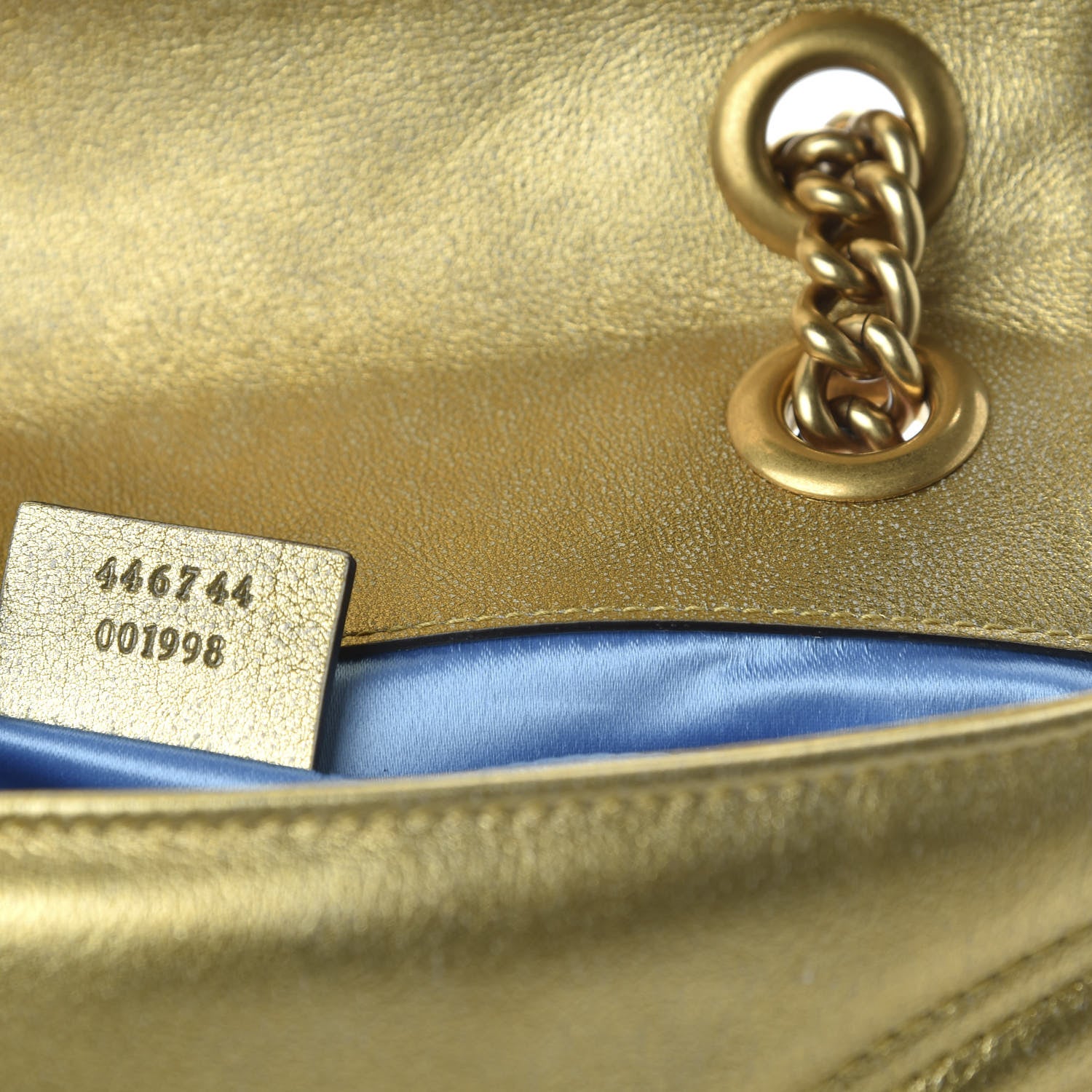 Gucci Metallic Calfskin Matelasse Mini GG Marmont Shoulder Bag Gold Pink 9 of 10