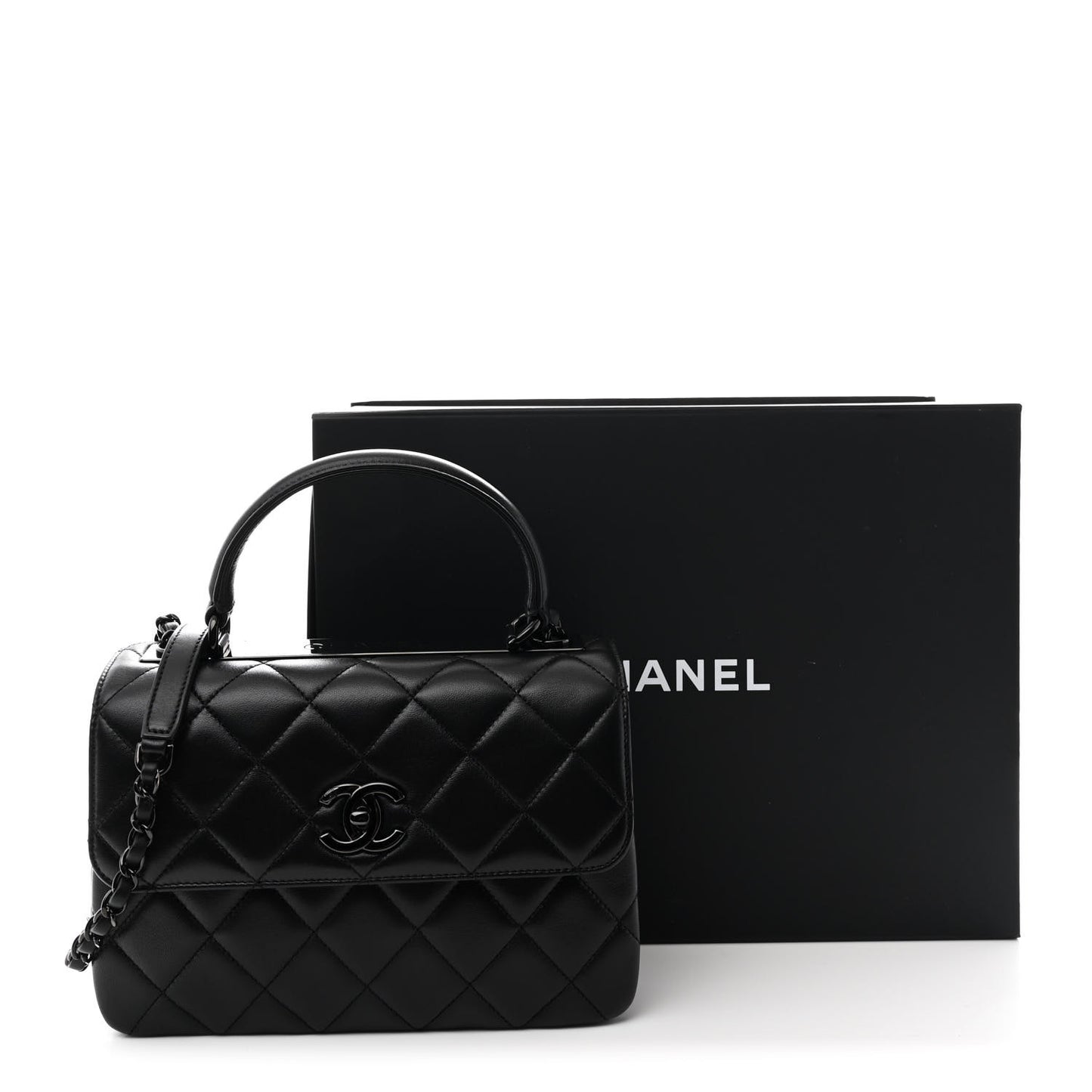Lambskin Quilted Small Trendy CC Dual Handle Flap Bag So Black