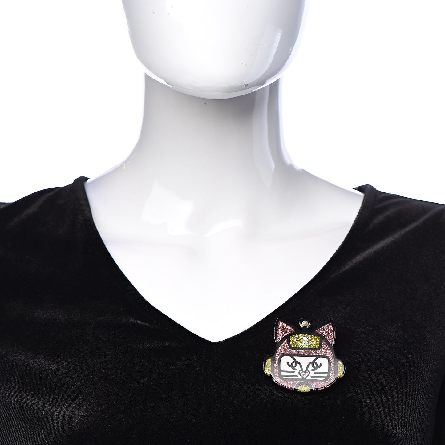 Resin Crystal Cat Emoji Brooch Black Pink Yellow