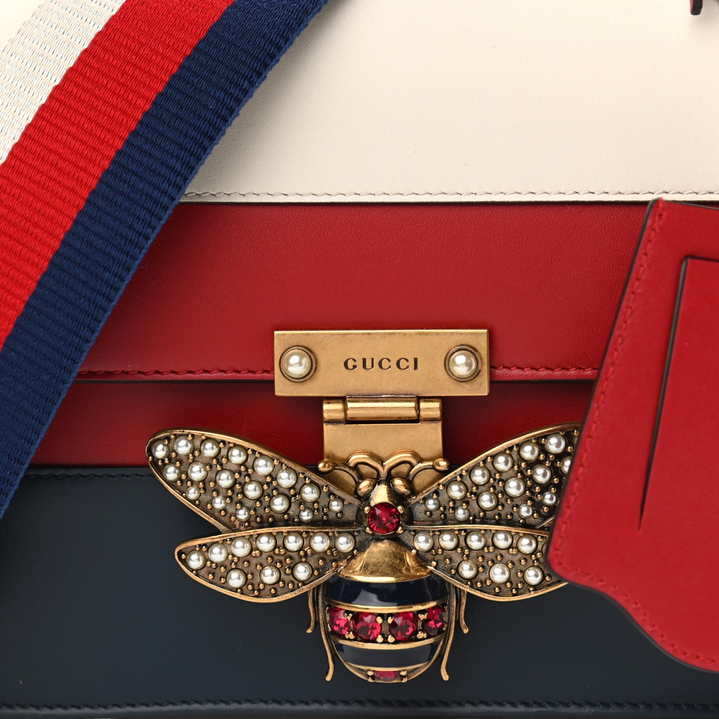 Calfskin Sylvie Web Queen Margaret Shoulder Bag Blue Agata Hibiscus Red Mystic White