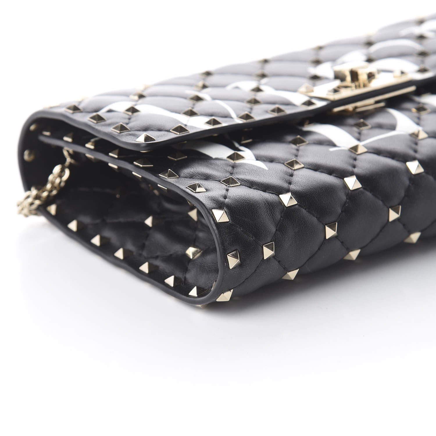 Valentino Garavani Lambskin VLTN Print Rockstud Spike Wallet On Chain Black 5 of 8