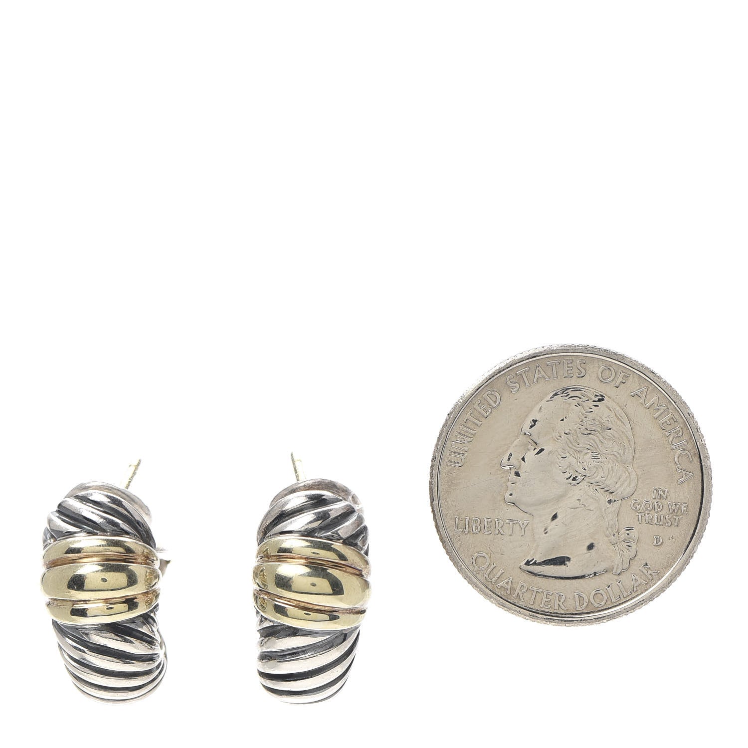 David Yurman Sterling Silver 14K Yellow Gold Thoroughbred Shrimp Earrings 2 of 4