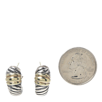 David Yurman Sterling Silver 14K Yellow Gold Thoroughbred Shrimp Earrings 2 of 4
