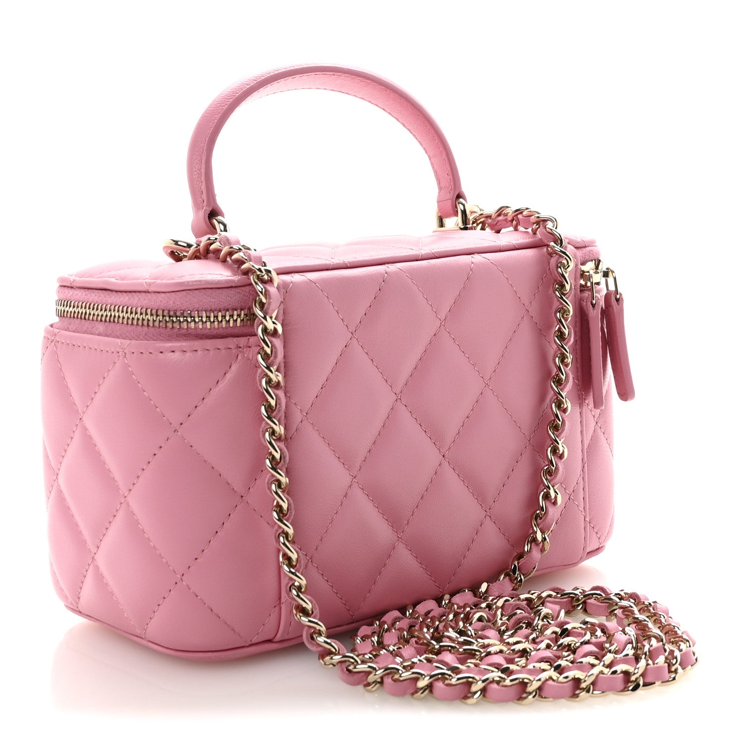 Chanel Lambskin Quilted Small Top Handle Vanity Case With Chain Pink 3 of 10