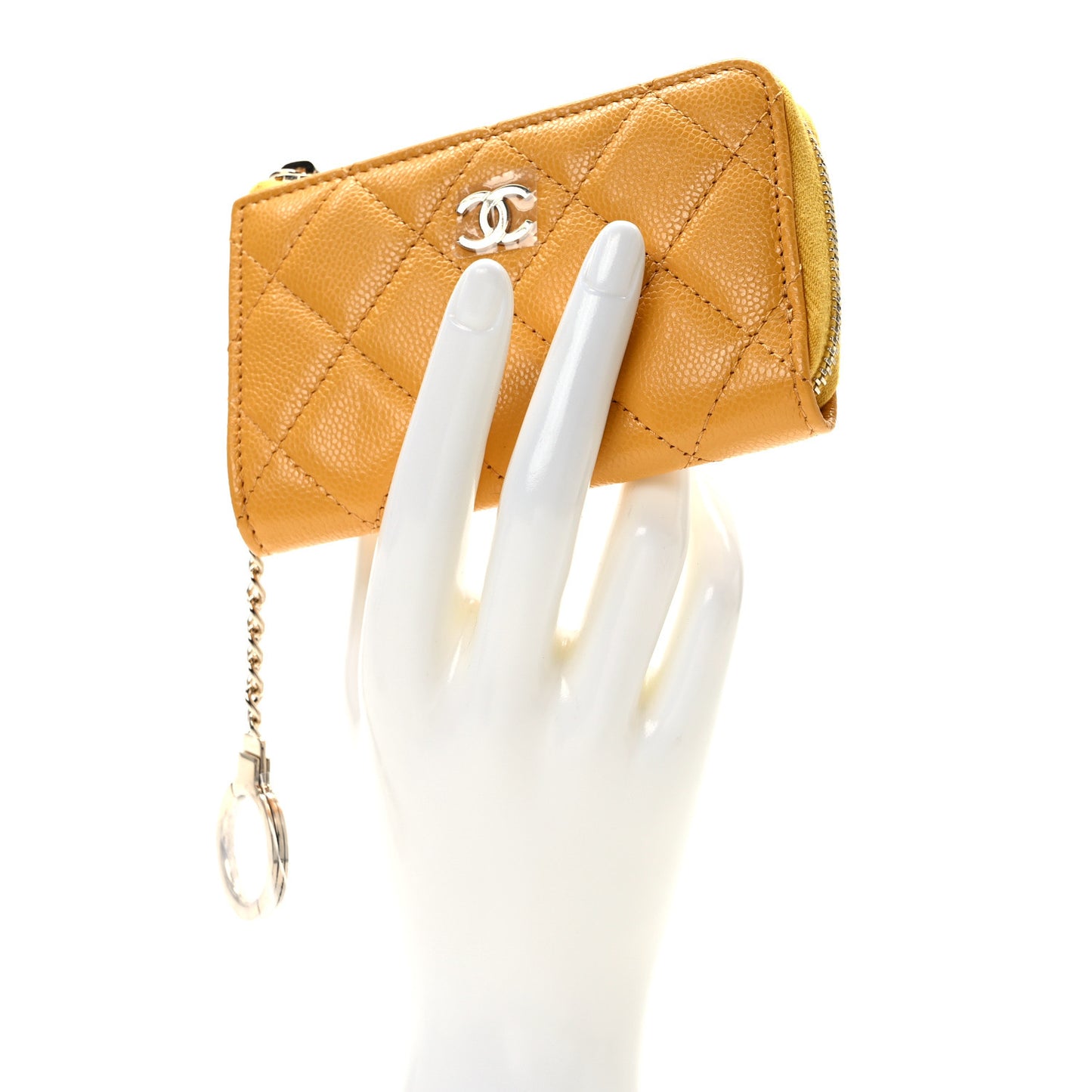 Caviar Quilted Zipped Key Holder Case Yellow
