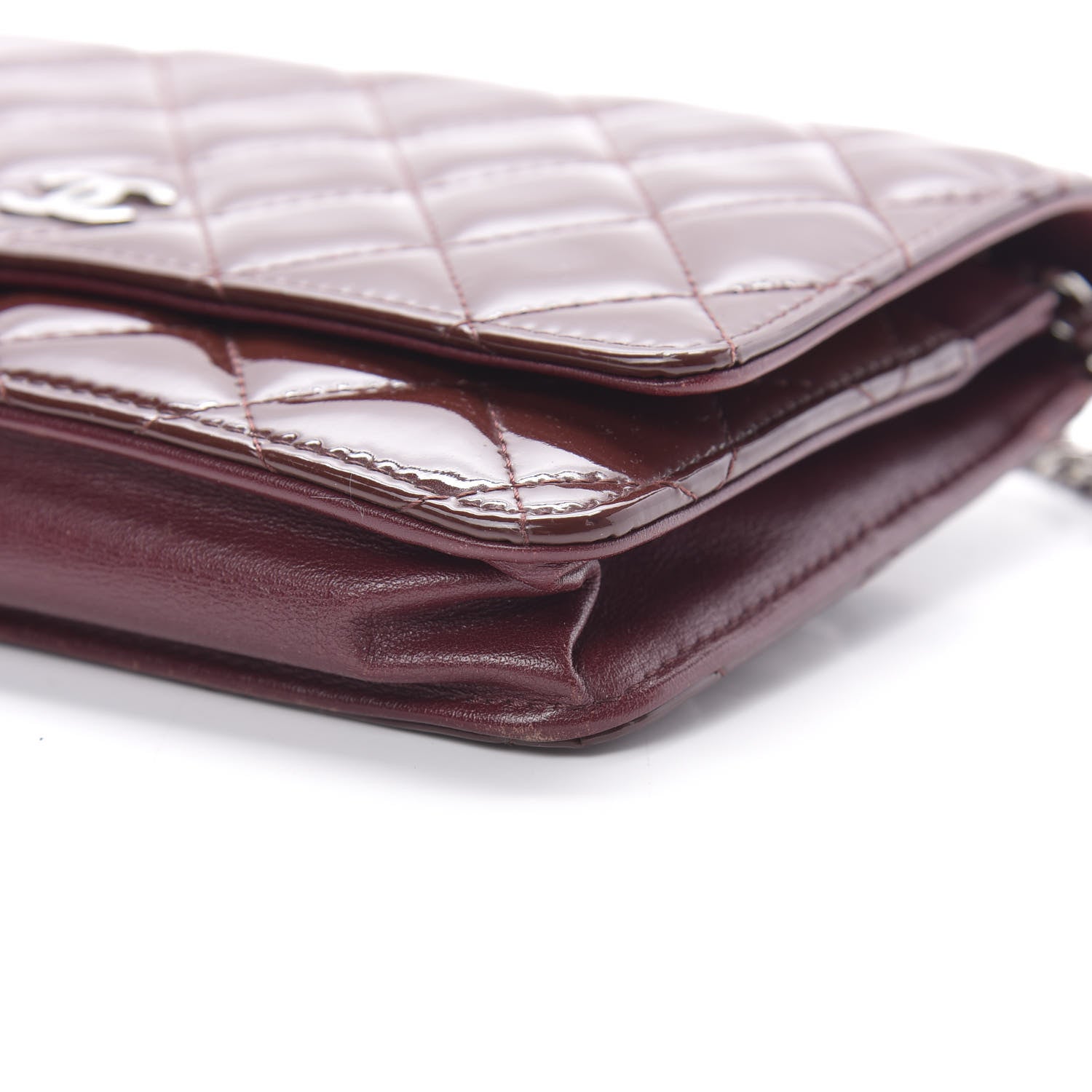 Chanel Patent Quilted Wallet On Chain WOC Burgundy 11 of 13