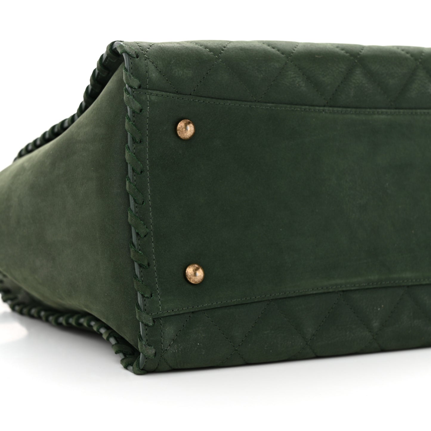 Calfskin Quilted Whipstich Shopping Tote Green