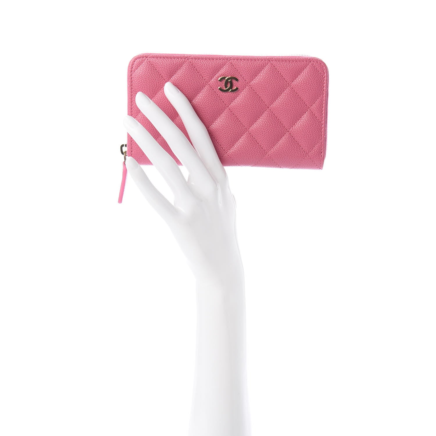 Chanel Caviar Quilted Medium Zip Around Wallet Pink 2 of 9