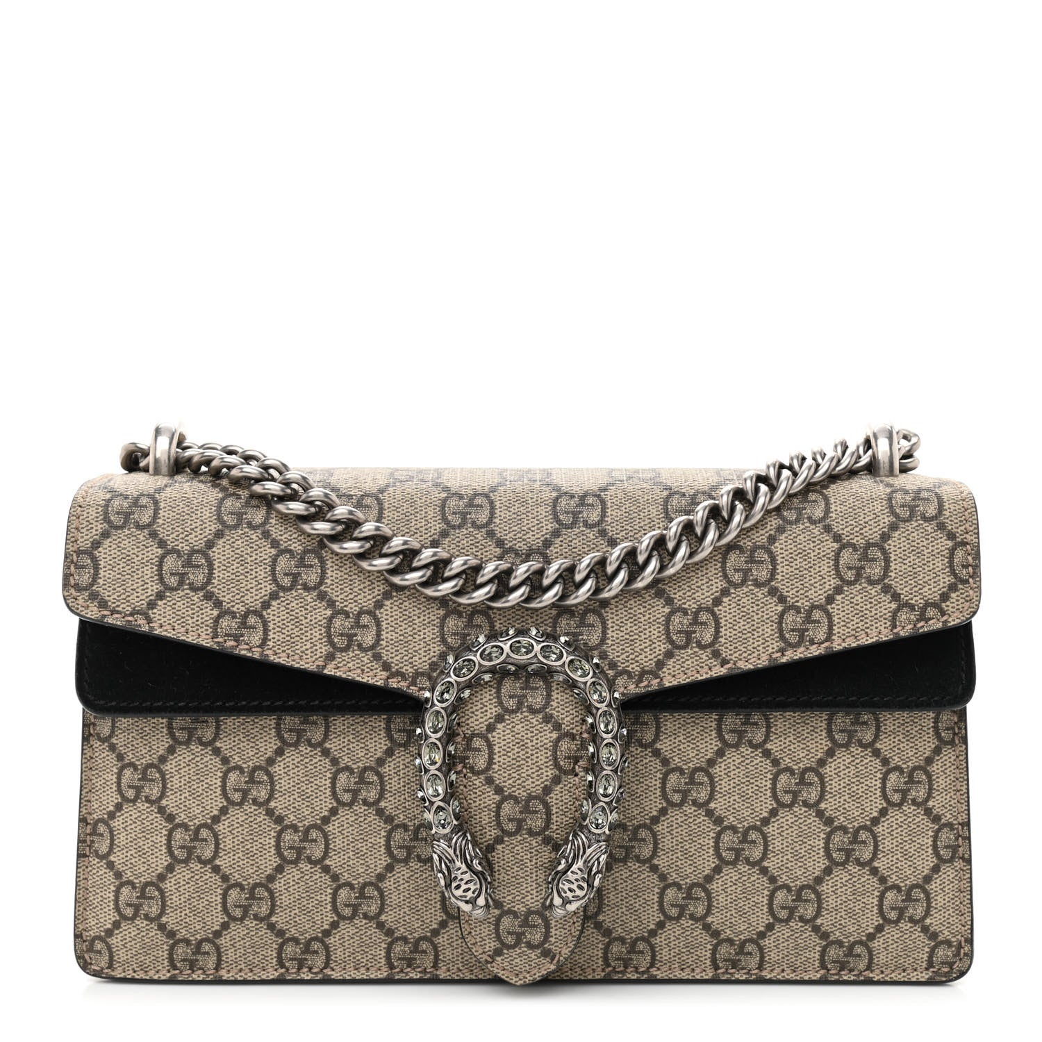 Gucci GG Supreme Monogram Suede Crystal Small Dionysus Shoulder Bag Beige Ebony Black 1 of 10