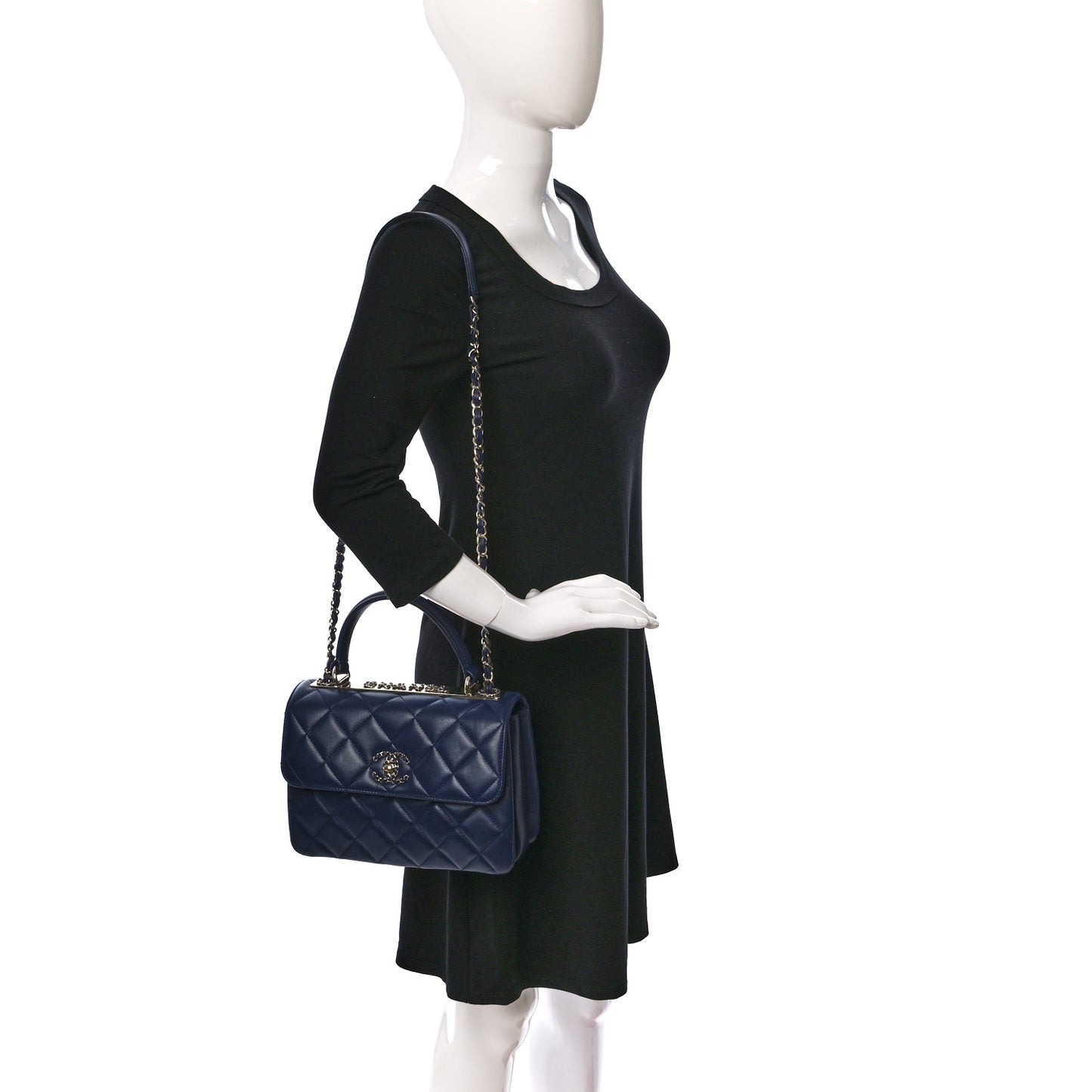 Lambskin Quilted Small Trendy CC Chain Dual Handle Flap Bag Navy