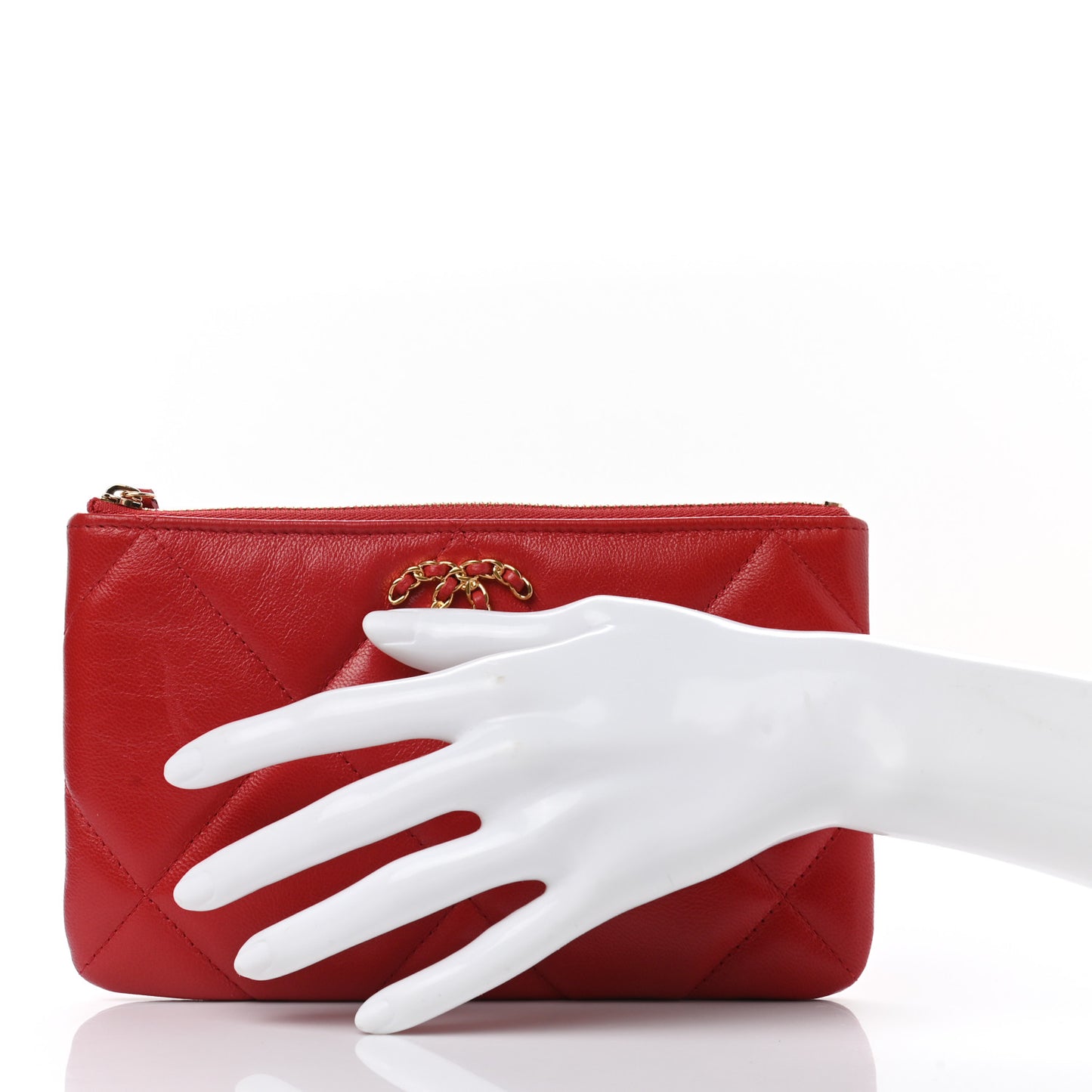 Shiny Goatskin Quilted Small Chanel 19 Pouch Red