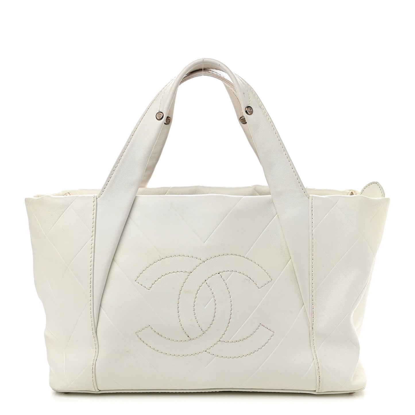 Calfskin CC Chevron All Day Long Tote White