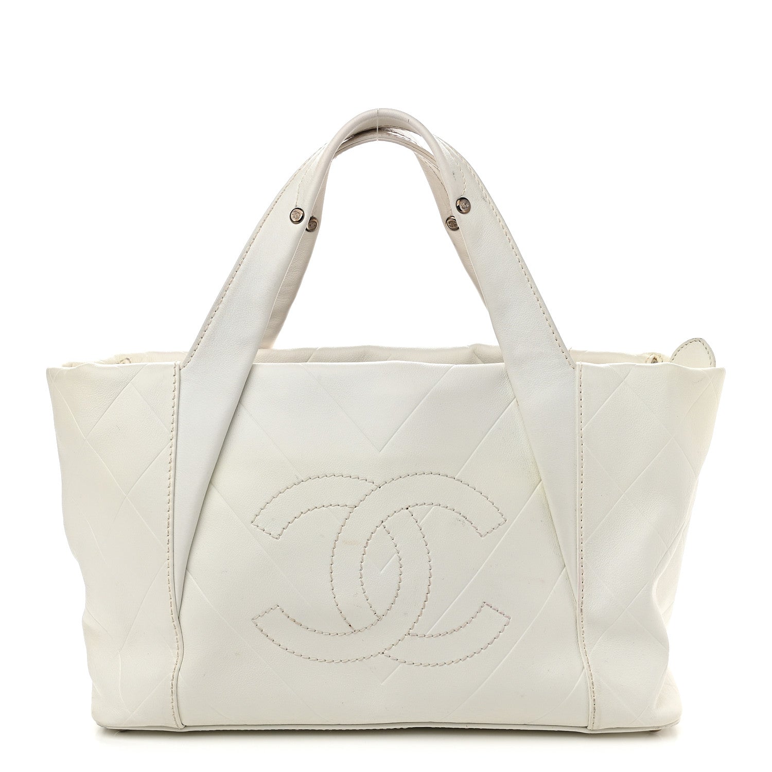 Chanel Calfskin CC Chevron All Day Long Tote White 1 of 13