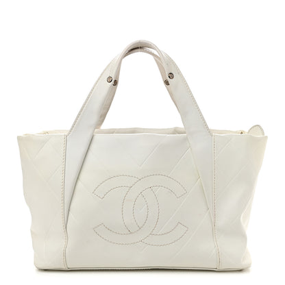 Chanel Calfskin CC Chevron All Day Long Tote White 1 of 13