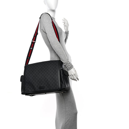 Gucci GG Supreme Monogram Web Messenger Diaper Bag Black Grey 2 of 11