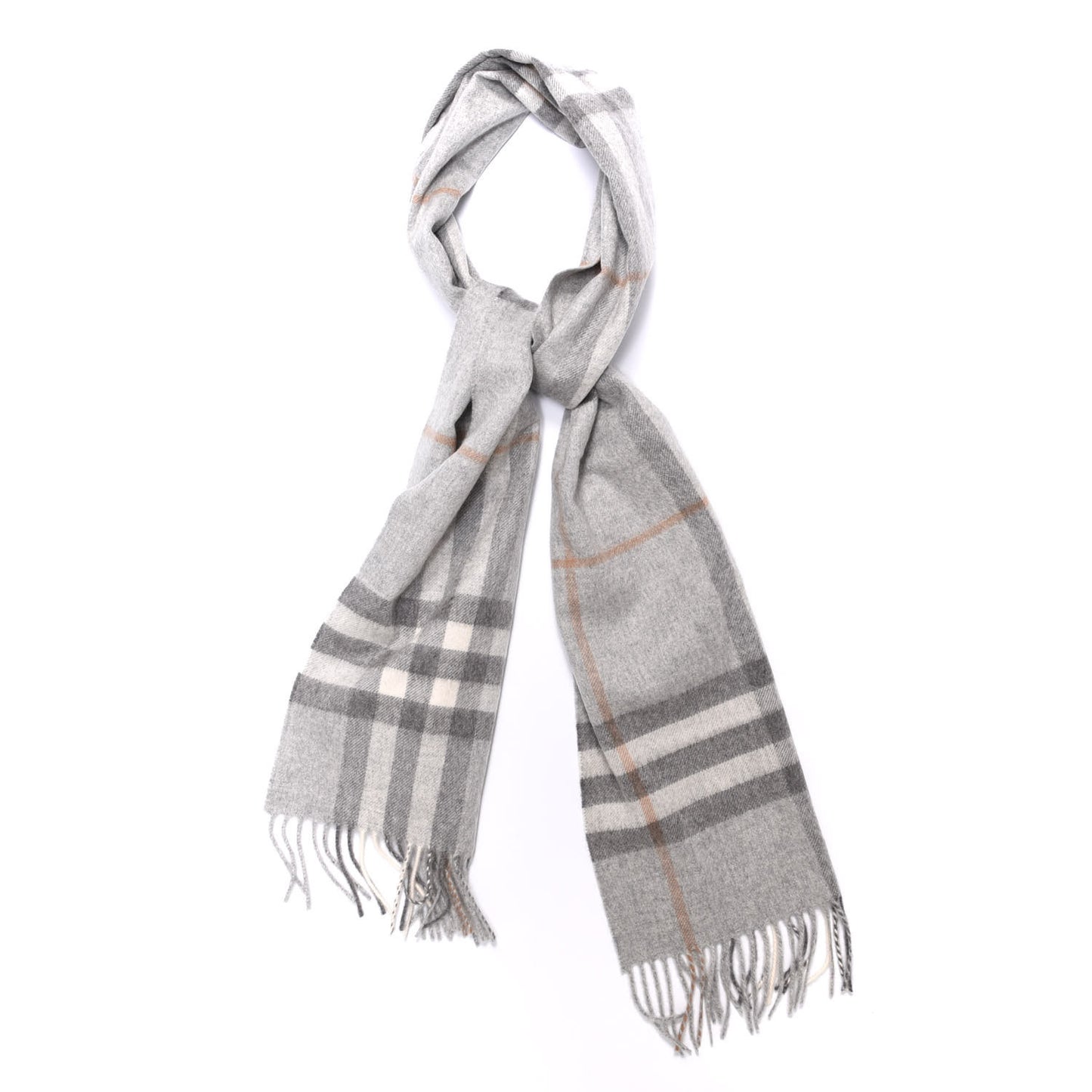 Cashmere Giant Check Fringe Scarf Light Grey