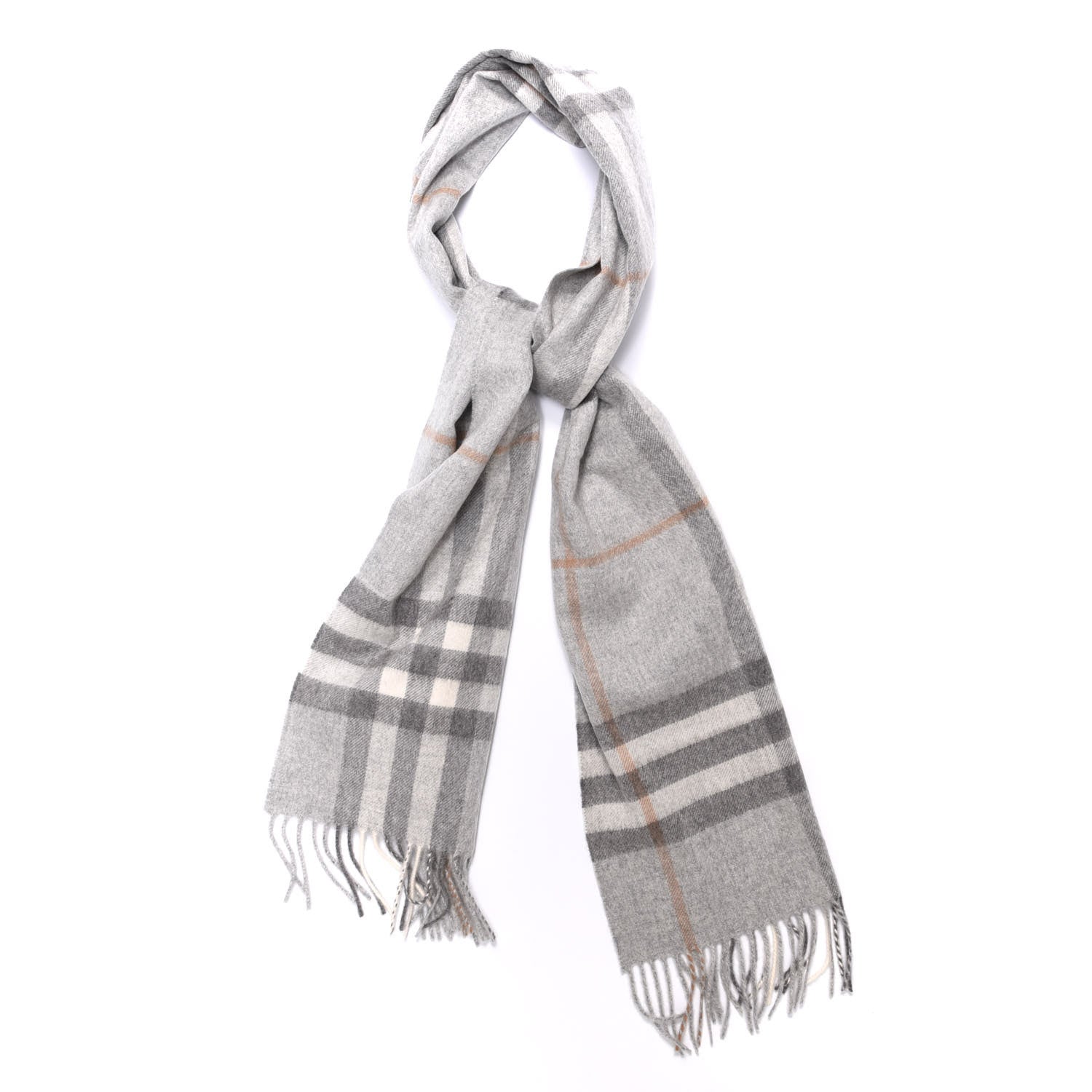 Burberry Cashmere Giant Check Fringe Scarf Light Grey 1 of 3