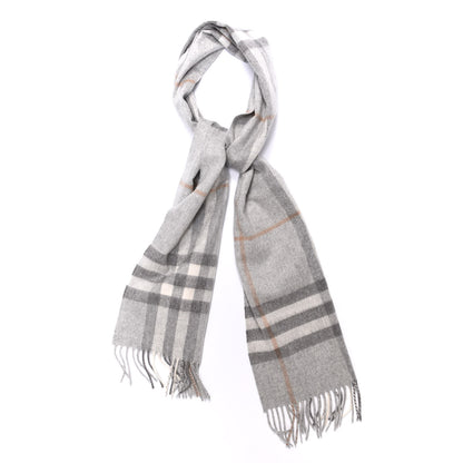 Burberry Cashmere Giant Check Fringe Scarf Light Grey 1 of 3