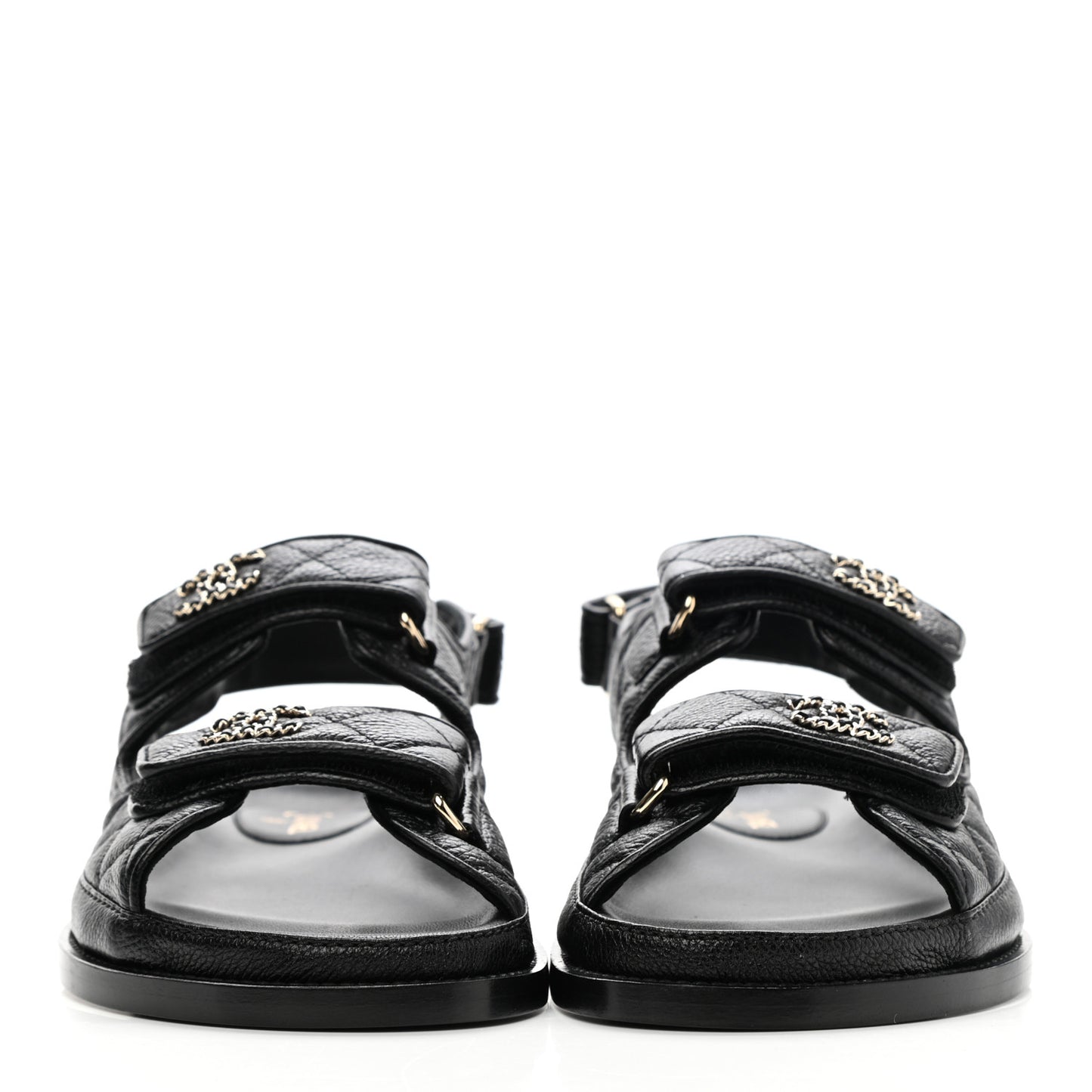 Grained Calfskin Velcro Dad Sandals 35.5 Black