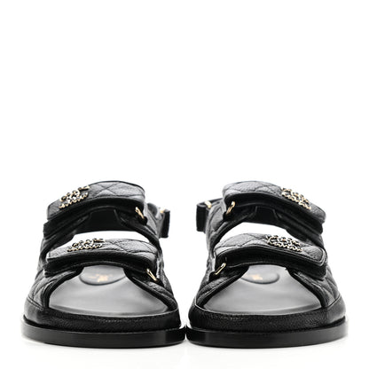 Chanel Grained Calfskin Velcro Dad Sandals 35.5 Black 2 of 10