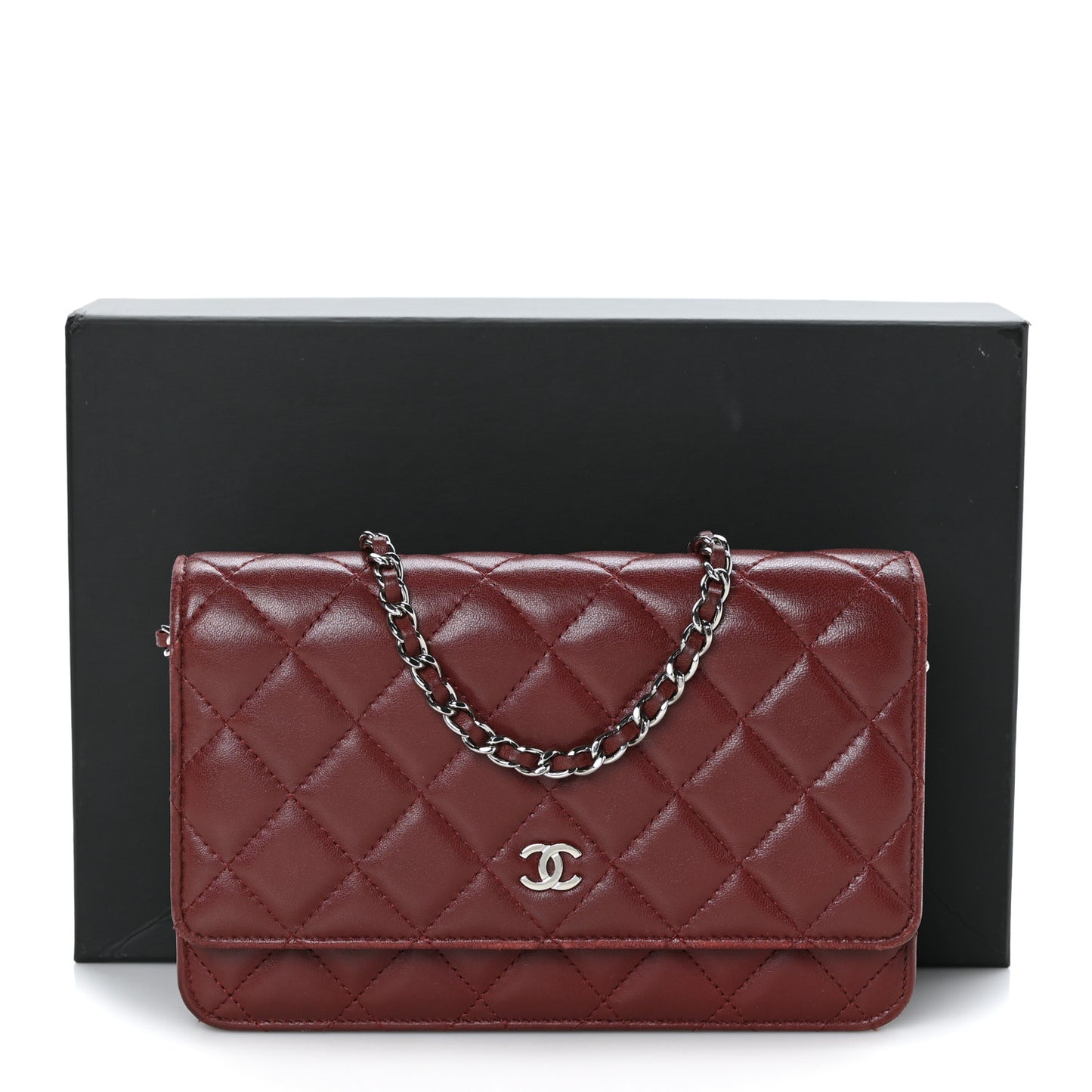 Lambskin Quilted Wallet On Chain WOC Burgundy
