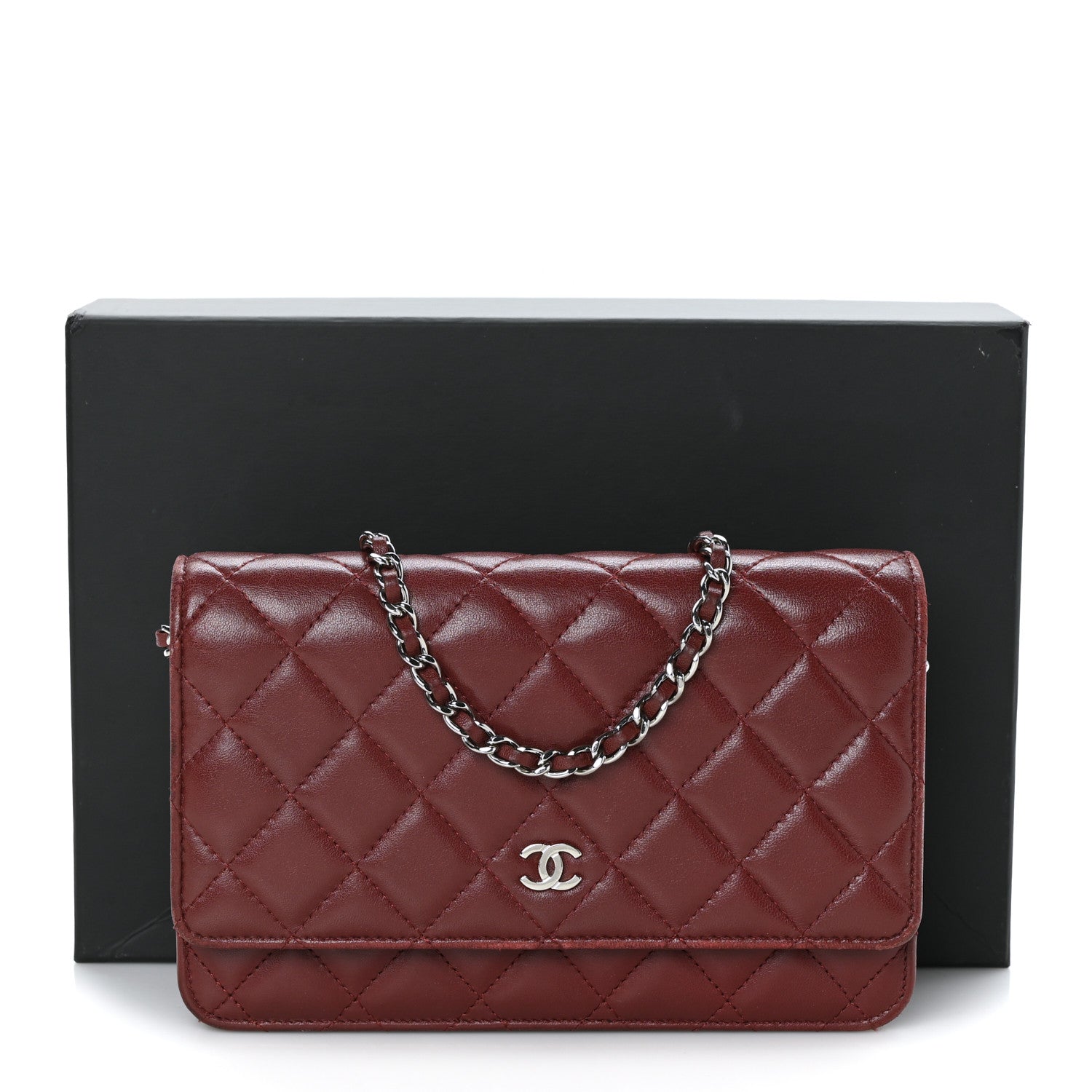 Chanel Lambskin Quilted Wallet On Chain WOC Burgundy 10 of 10